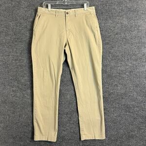 J Crew Mens Straight Fit Flex Chino Pants Size 34 Tan Flat Front Preppy Casual